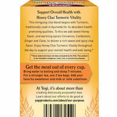 Yogi tea bag close-up with label highlighting convenient steeping benefit