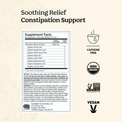 Yogi tea bag close-up with readable label highlighting quality and organic ingredients