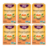 Yogi throat comfort front packaging showing organic tea identity and benefits