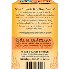 Yogi throat comfort tea bag close-up highlighting convenient steeping and aroma