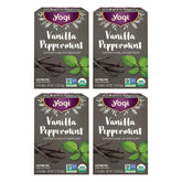 Yogi front packaging showing organic vanilla peppermint tea benefits