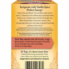 Yogi tea bag close-up showing tag and easy steeping benefit