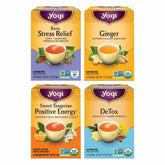 Yogi Well-Being front packaging showing four-blend assortment and organic labeling benefits