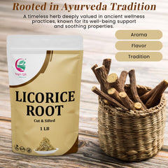 YOGI’S GIFT licorice root beside measuring spoon and scale showing portion guidance