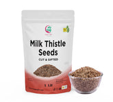 YOGI’S GIFT front pouch of milk thistle seeds showing label and bulk size benefit