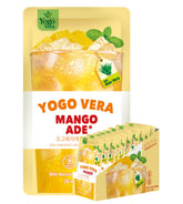 Yogo Vera mango ade front packaging showing bright mango design and portability benefit