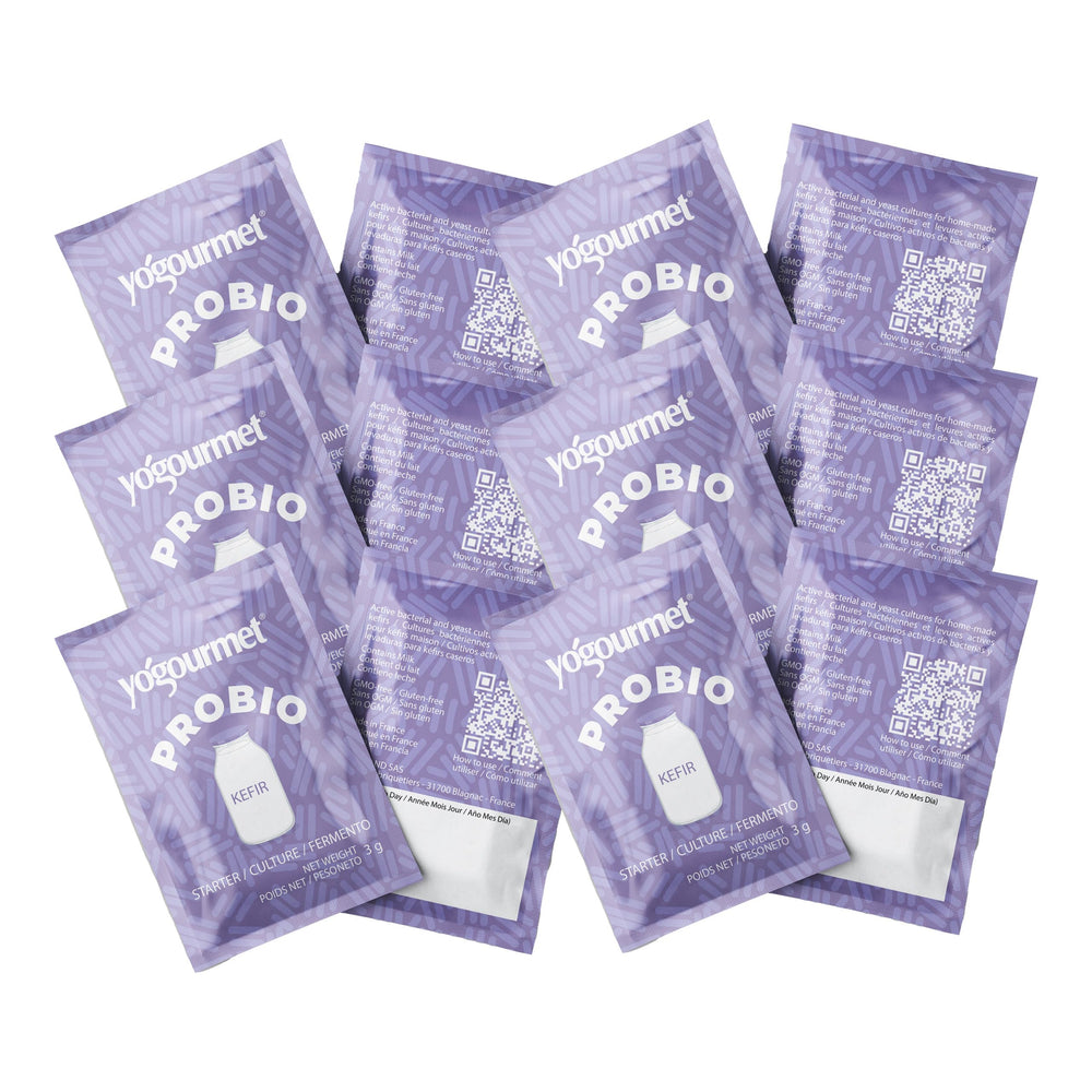Yogourmet front packaging showing 12 sachets and product benefits