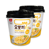 Yopokki front packaging showing two-cup pack and quick preparation benefit