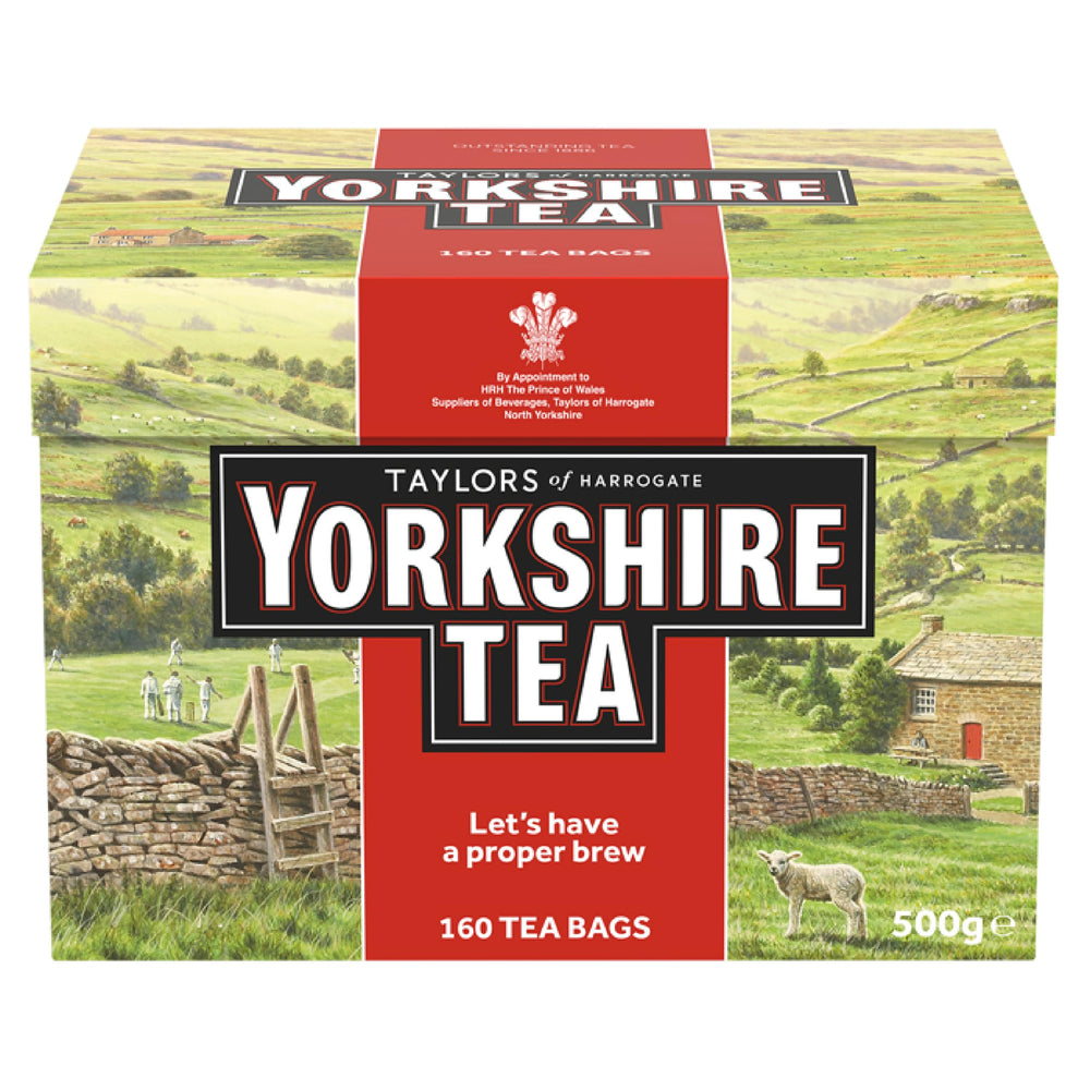 Yorkshire Tea red front packaging showing 160-count and bold branding for reliable daily brew