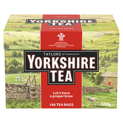 Yorkshire Tea red front packaging showing 160-count and bold branding for reliable daily brew