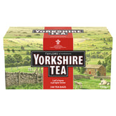 Yorkshire Tea front packaging showing 240-count and bold red branding, clear storage benefit