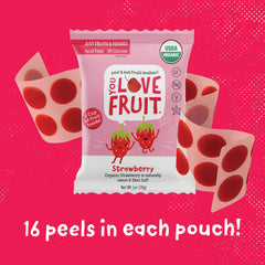 You Love Fruit opened pouch with fruit leather visible, shows ready-to-eat convenience