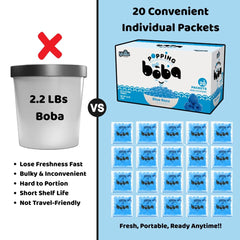 YULU FOODS Blue Razz added to a glass of bubble tea delivering fruity bursts and visual contrast