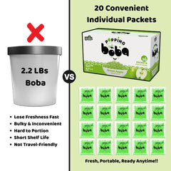 YULU FOODS green-apple boba presented in iced tea for flavor and visual pop