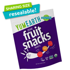 YumEarth close-up of strawberry cherry and peach pieces highlighting natural colors