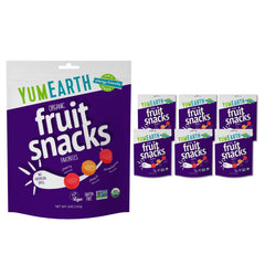 YumEarth front packaging showing six 5oz bags and organic badge for reassurance