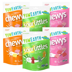 YumEarth front packaging showing variety pack and resealable bag for convenience