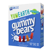 YumEarth front packaging showing 15 single‑serve packs and organic badge
