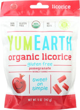 YumEarth front packaging showing pomegranate licorice and portion size benefit