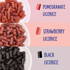 YumEarth pomegranate licorice piece on plate showing vibrant color and tangy flavor