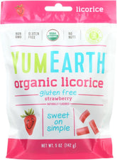 YumEarth front packaging showing organic strawberry licorice, clean ingredient benefit