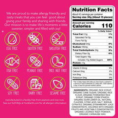 Detail of YumEarth strawberry licorice texture showing soft chew and color