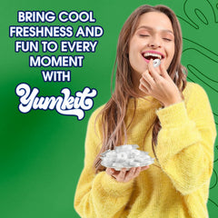 Yumkit mints in a glass bowl displayed on counter adding a welcoming touch