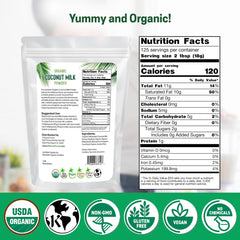 Z Natural Foods open pouch revealing fine coconut milk powder for easy scooping