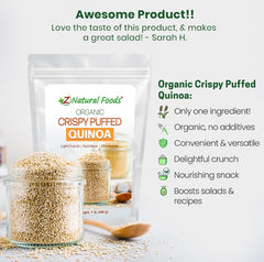Z Natural Foods puffed quinoa served in bowl adding quick protein boost