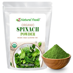 Z Natural Foods front pouch showing 16 oz spinach powder and clean-label benefit