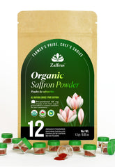 Zaffrus front packaging showing 12 single‑serve pods and organic badge for convenience