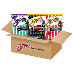 Zapp's front packaging showing three customizable flavor bags and bold branding for easy selection