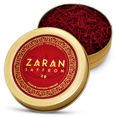 Zaran Saffron front packaging showing premium 2g jar and quality seal