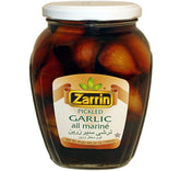 Zarrin pickled garlic jar front showing label and size, convenient pantry staple