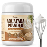 Zashier product front packaging showing 8 oz aquafaba powder and label benefits