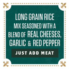 Zatarain's cooked skillet of creamy blackened chicken rice ready to serve with melted cheese
