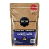 Zavida front packaging showing hazelnut vanilla label and freshness benefit