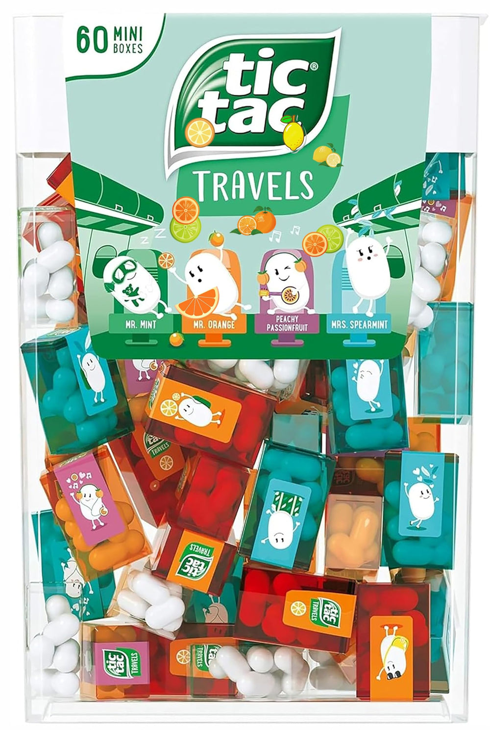 ZAYKIR front-facing box of 60 mini packs showing assorted flavors and easy grab access