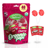 Zazers front packaging showing organic cherry pops and certifications, reassuring buyers