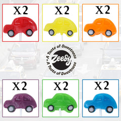 Zeesy individually wrapped car lollipops in a pile, convenient distribution benefit