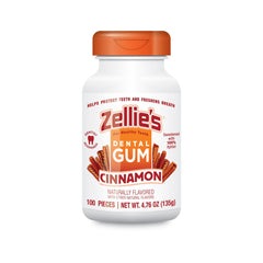Zellie's front packaging showing cinnamon gum and 100-count benefit
