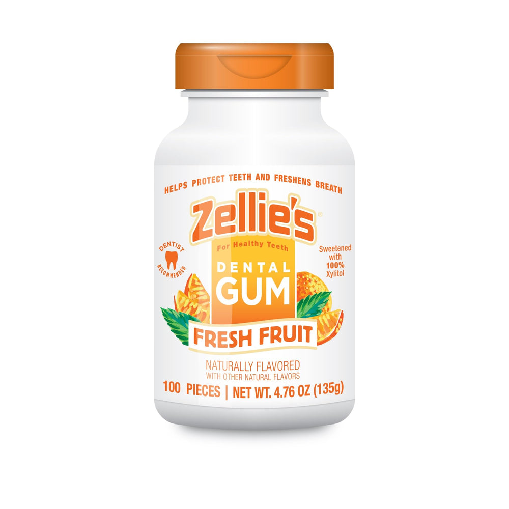 Zellie's front packaging showing Fresh Fruit flavor and benefits