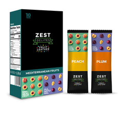 ZEST Delites front packaging showing 10-pack and peach plum branding for easy selection