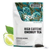 Zest front packaging showing Earl Grey Energy benefits and bold caffeine