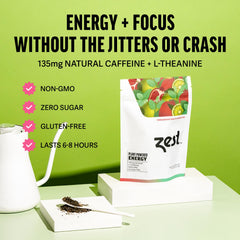 ZEST loose leaf closeup highlighting tea texture and real botanicals for quality