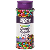 Zestix front packaging showing colorful chips and clear shaker for easy use