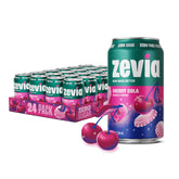 Zevia Cherry Cola front packaging showing vibrant cans and brand logo, refreshing option