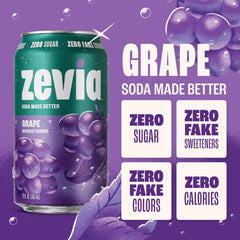 Zevia can closeup label highlighting grape flavor and clarity