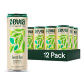 Zevia green tea front packaging showing 12-pack and zero sugar benefit