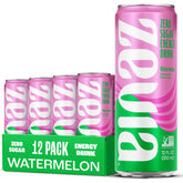 Zevia watermelon front packaging showing 12-pack and vibrant label, highlights zero sugar